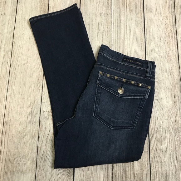 Rock & Republic Dark Wash Straight Leg Capris 12 - Picture 3 of 6